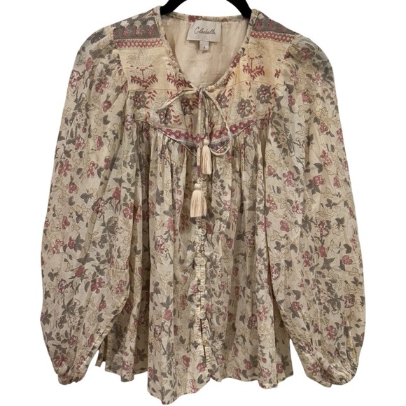 Cleobella Helena Babydoll Blouse in Ivory and Pink Floral Women’s Size S - Picture 3 of 12